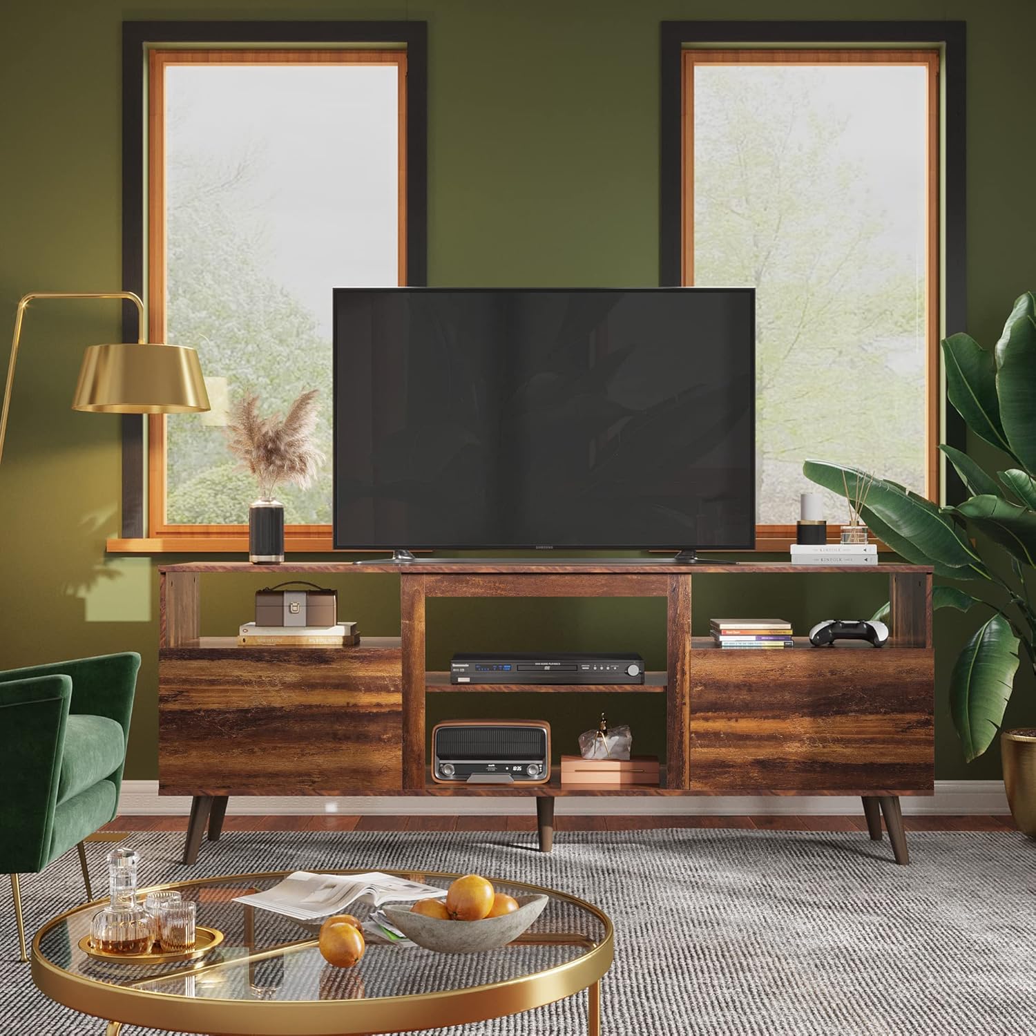 WLIVE Mid Century Modern TV Stand with Cabinets for 65 inch TV