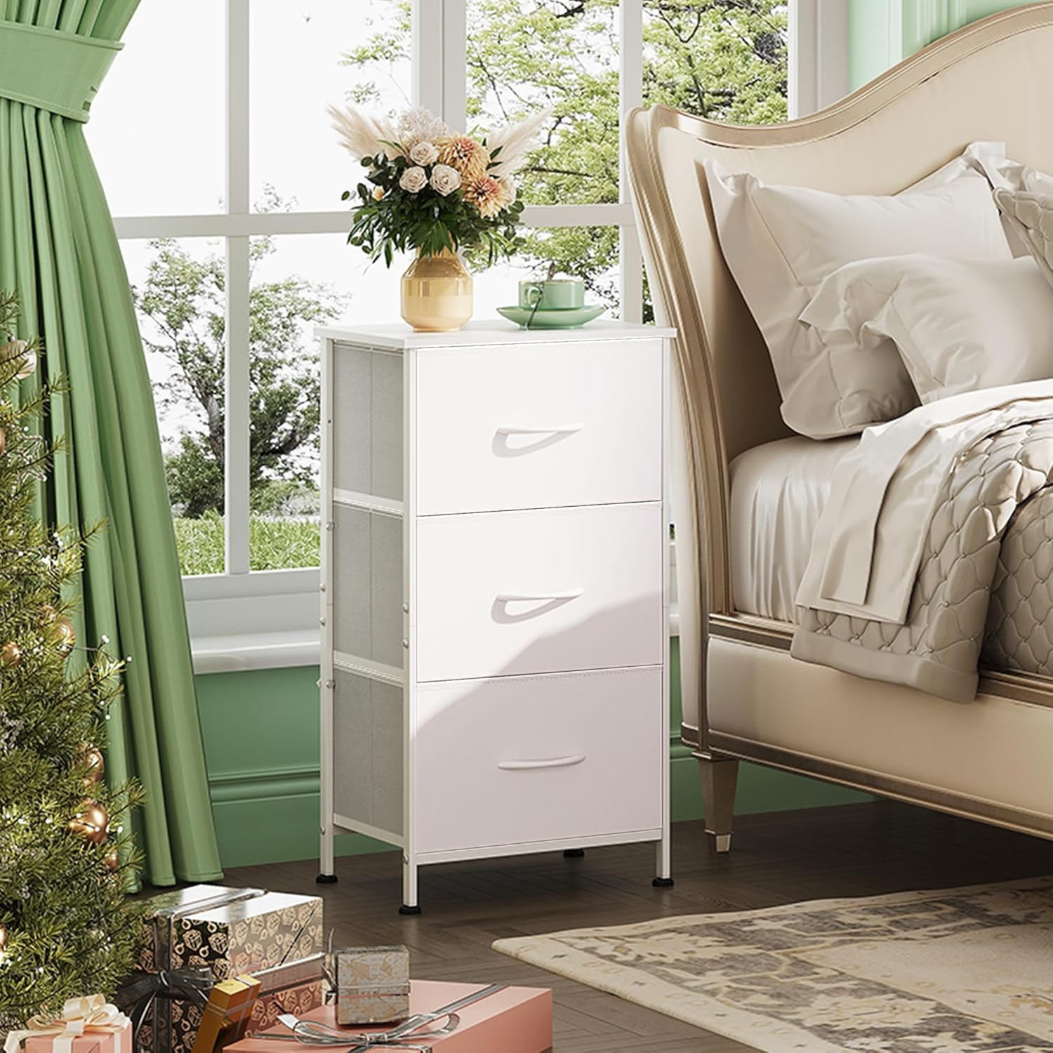 WLIVE Minimalist 3-Drawer Fabric Storage Nightstand