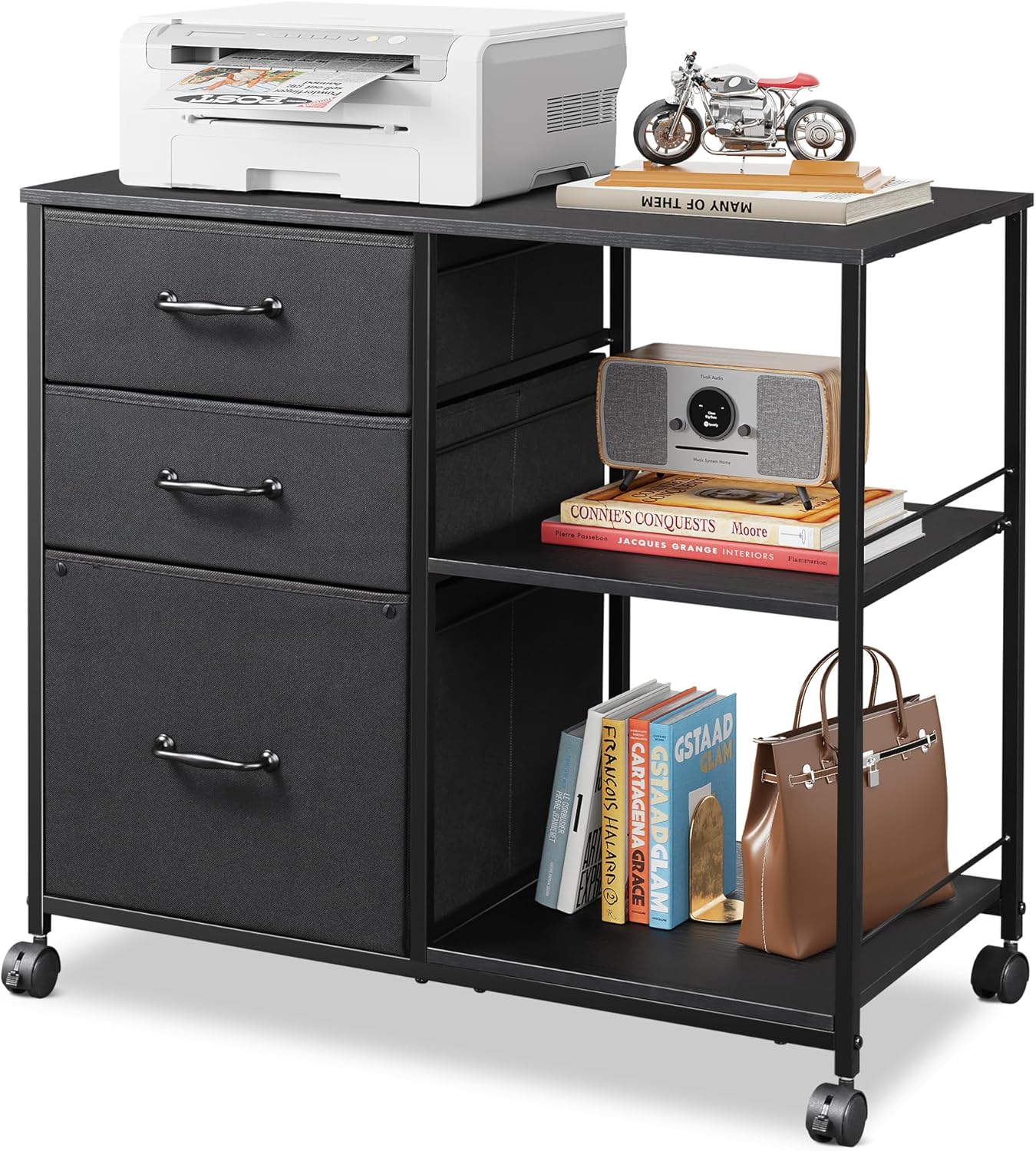 DEVAISE Vertical 3-Drawer Fabric Mobile File Cabinet with Open Shelf