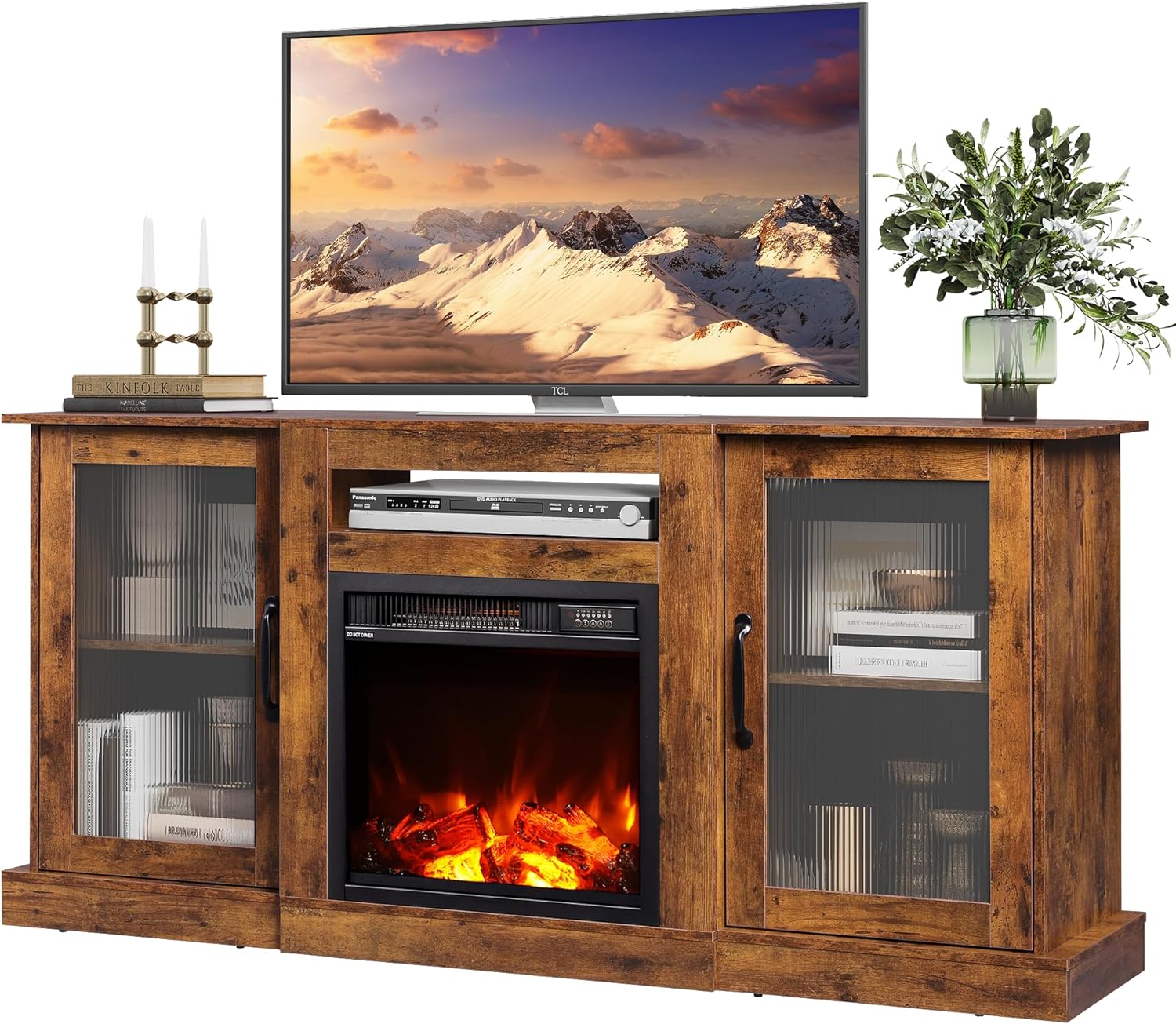 WLIVE Farmhouse TV Console with 18 Inch Electric Fireplace