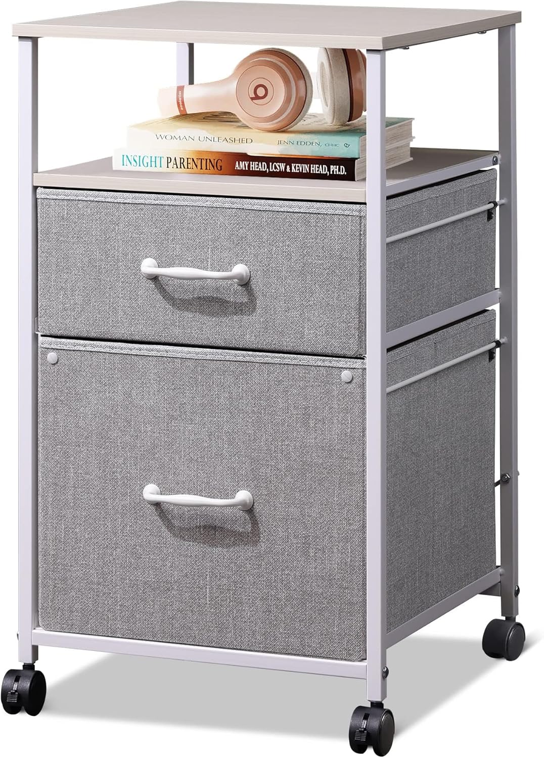 DEVAISE Vertical 2-Drawer Fabric Mobile File Cabinet with Open Shelf