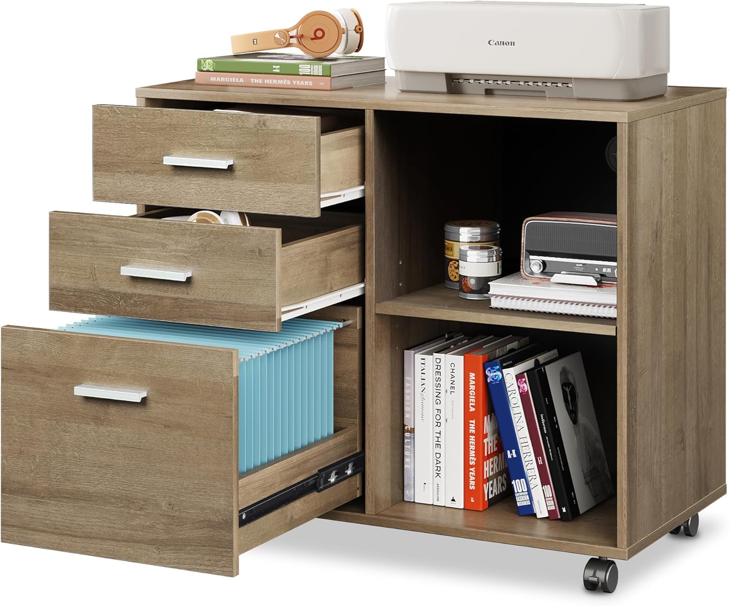 DEVAISE Upgraded 3-Drawer Wood Mobile Lateral File Cabinet