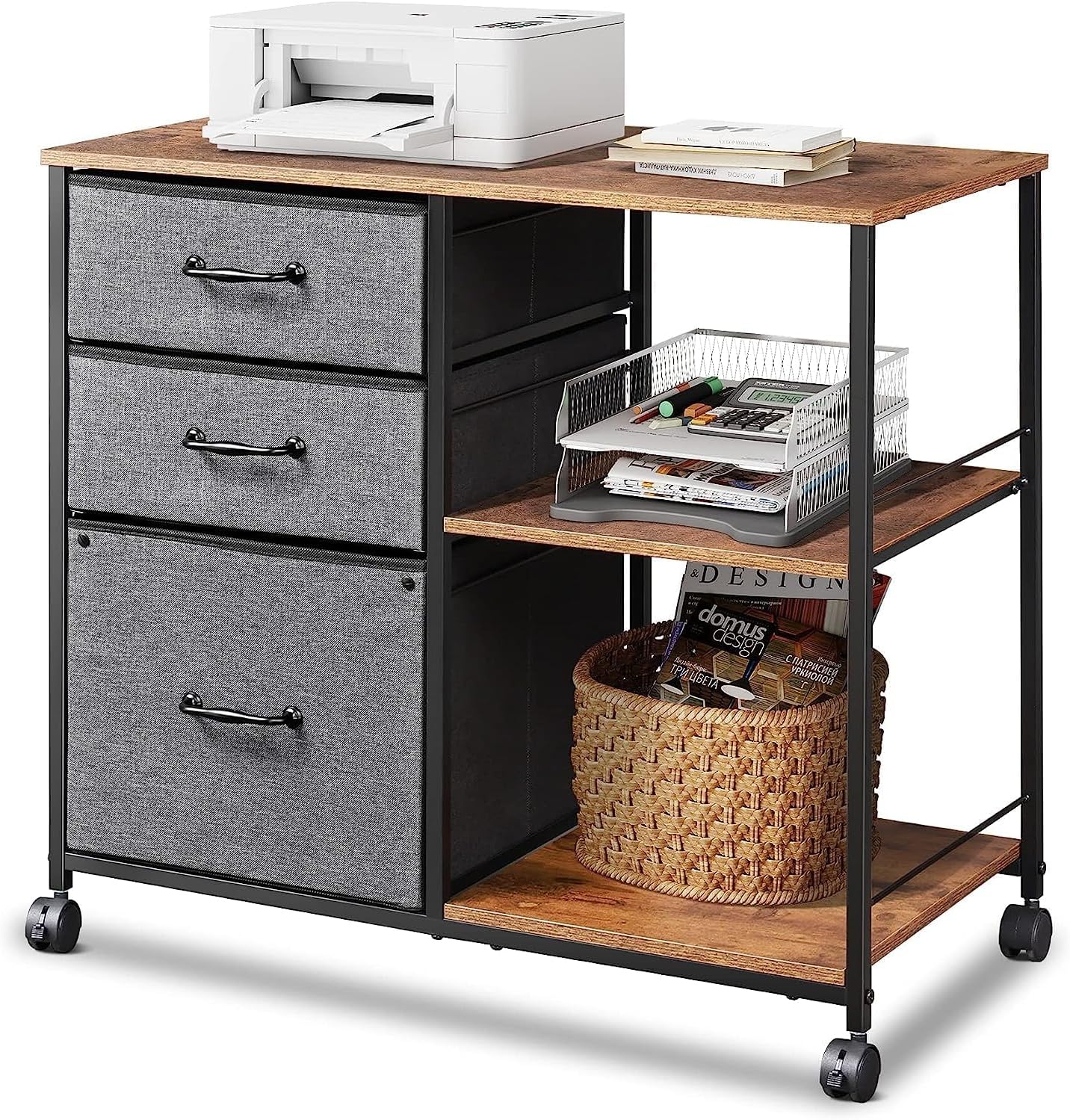 DEVAISE Vertical 3-Drawer Fabric Mobile File Cabinet with Open Shelf