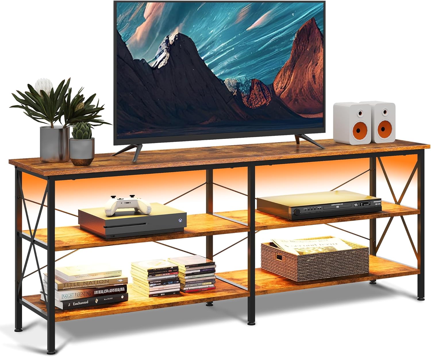 WLIVE Industrial 3-Tier Shelves LED TV Stand for TVs up to 70''