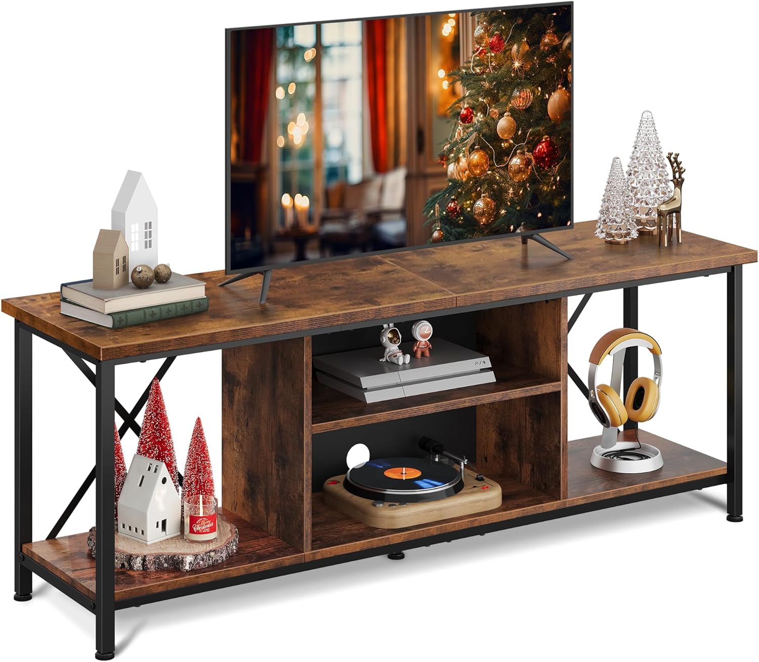 WLIVE Industrial TV Stand with Open Storage Shelves for 65 Inch TV