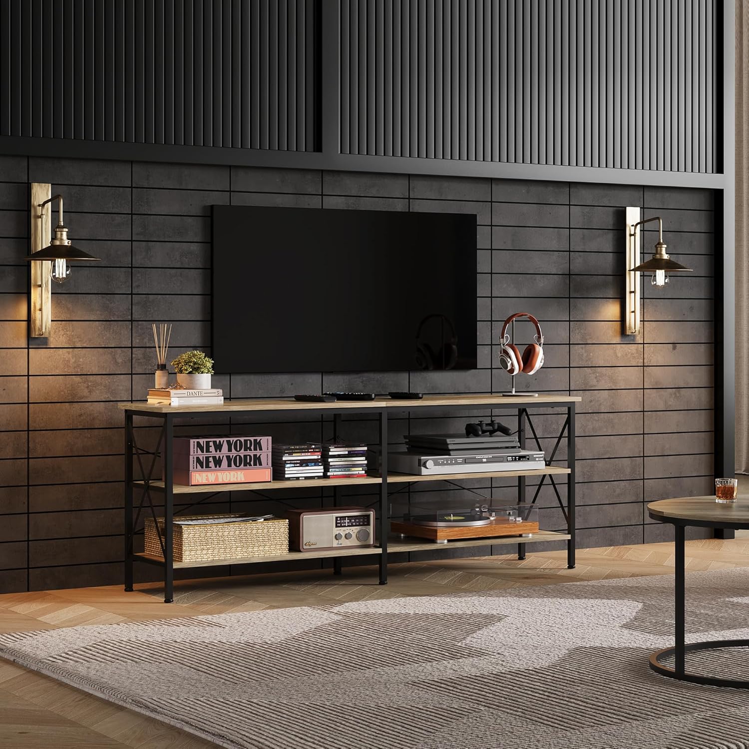 WLIVE Industrial 3-Tier Shelves TV Stand for TVs up to 70''