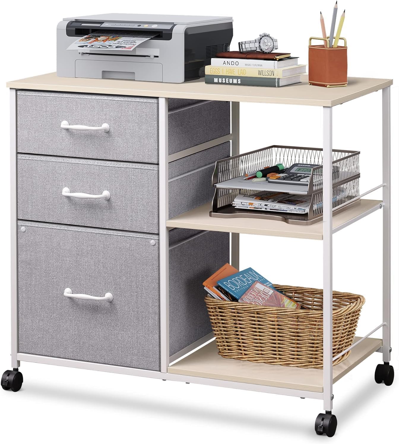 DEVAISE Vertical 3-Drawer Fabric Mobile File Cabinet with Open Shelf