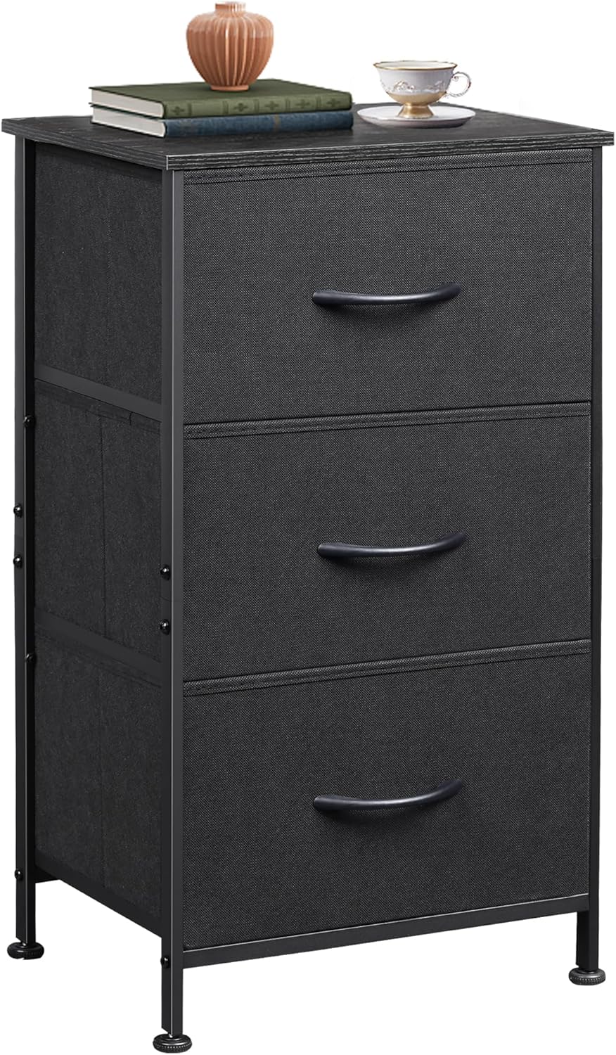 WLIVE Minimalist 3-Drawer Fabric Storage Nightstand