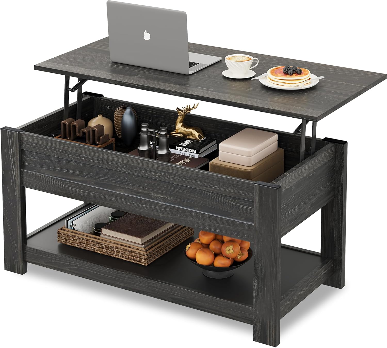 WLIVE Rectangle Rustic Lift Top Coffee Table with Storage Shelf