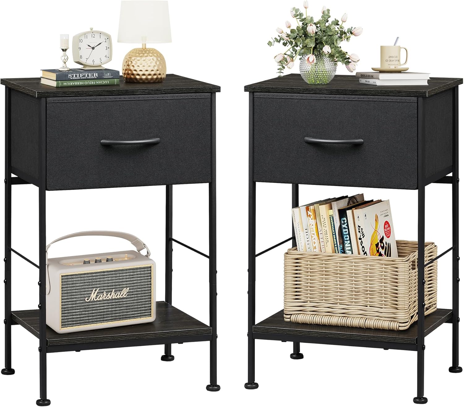 WLIVE Minimalist 1-Drawer Fabric Storage Nightstand (Set of 2)