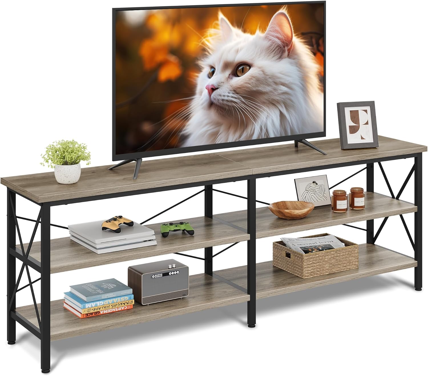 WLIVE Industrial 3-Tier Shelves TV Stand for TVs up to 70''