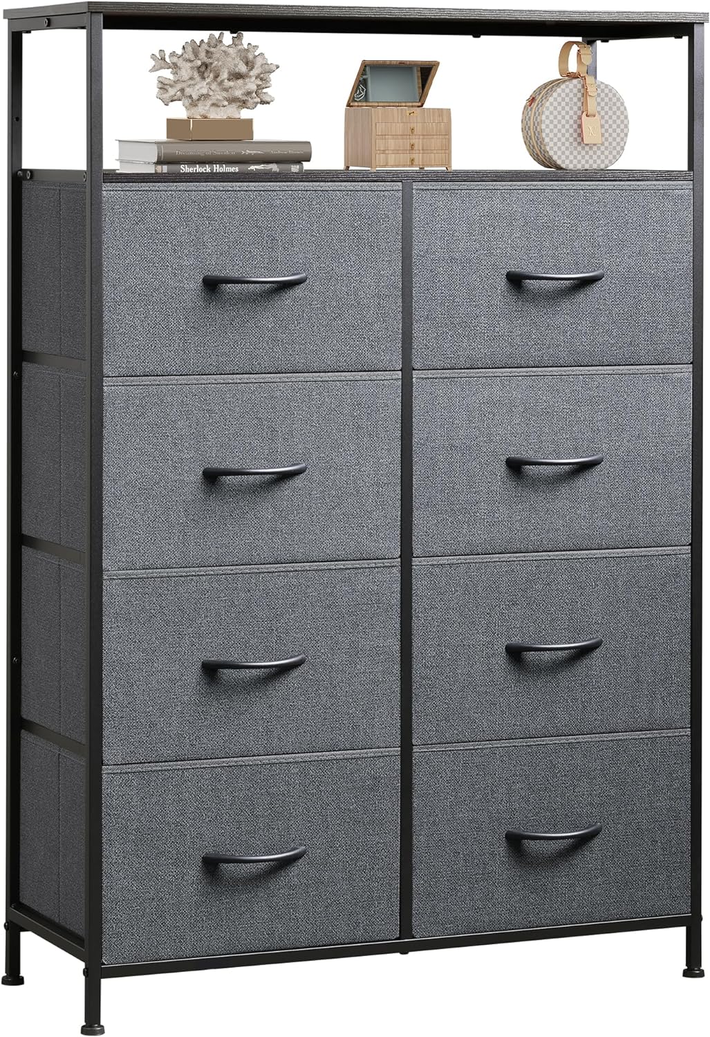 WLIVE Tall 8-Drawer Fabric Storage Dresser with Open Shelves