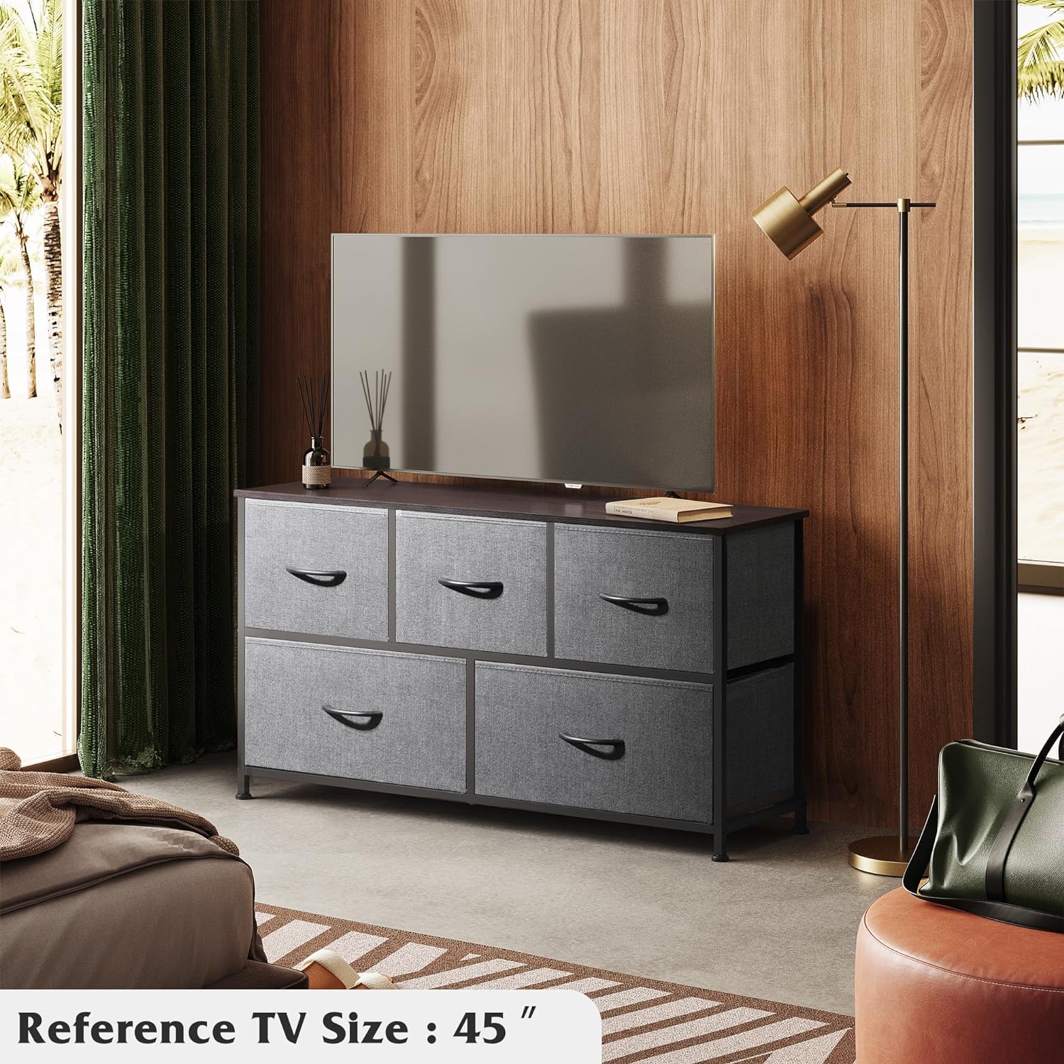 WLIVE Minimalist Wide Fabric 5-Drawer Dresser