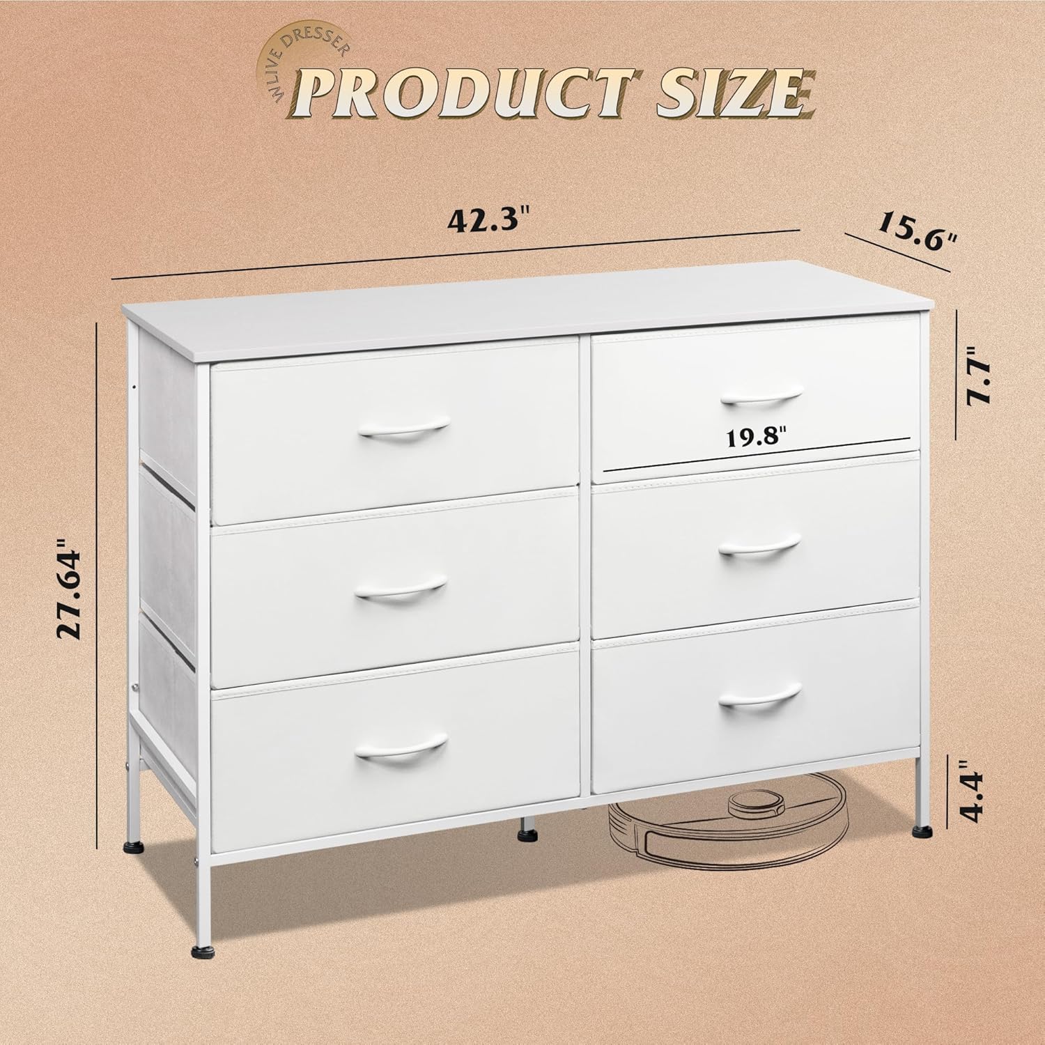 WLIVE Minimalist Wide 6-Drawer Storage Fabric Dresser