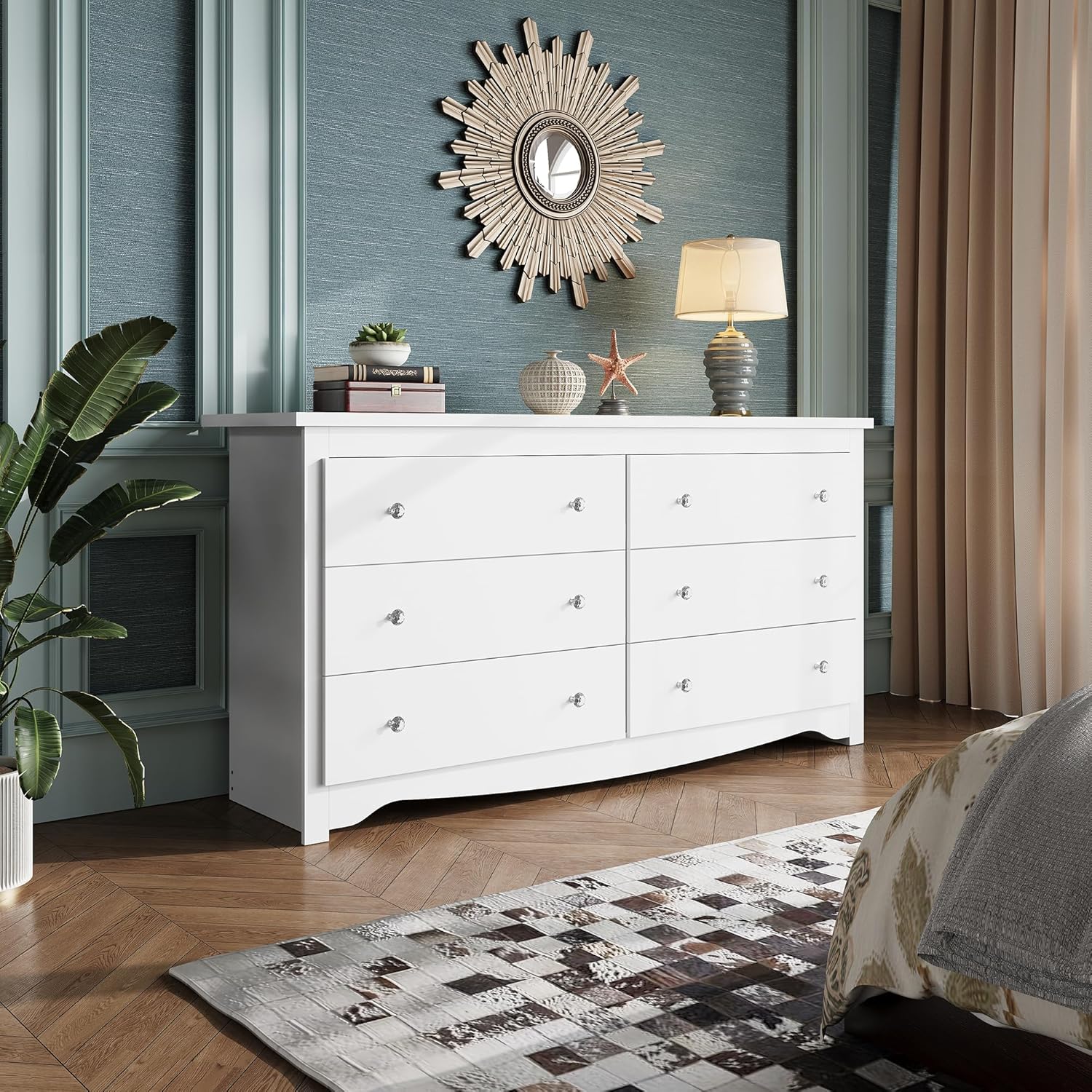 WLIVE Wide 6-Drawer Modern Horizontal Wood Dresser