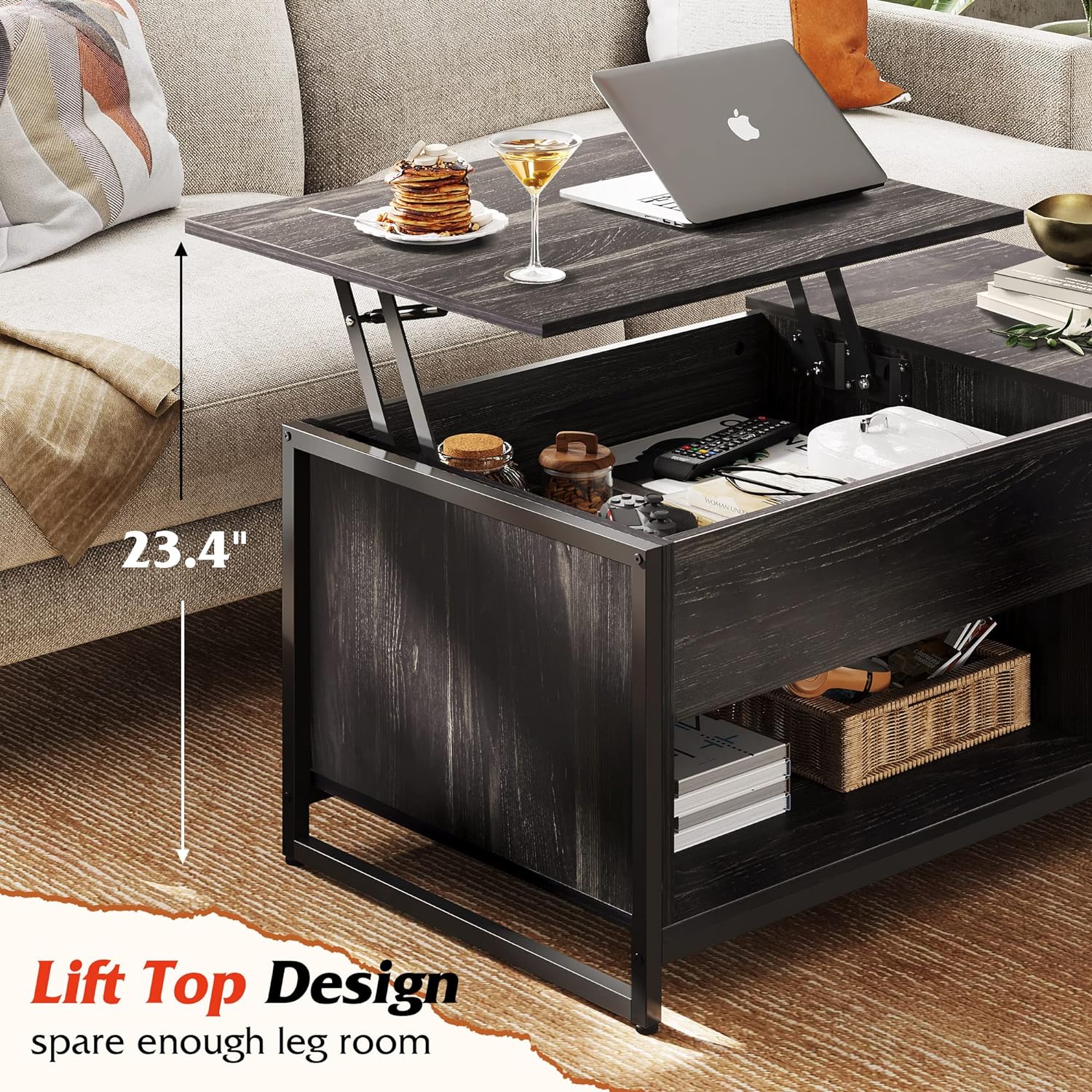 WLIVE Modern Wood Lift Top Coffee Table with Storage Cabinet