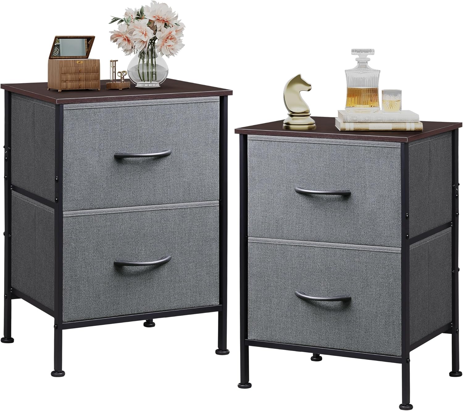 WLIVE Minimalist Small Fabric 2-Drawer Nightstands (Set of 2)