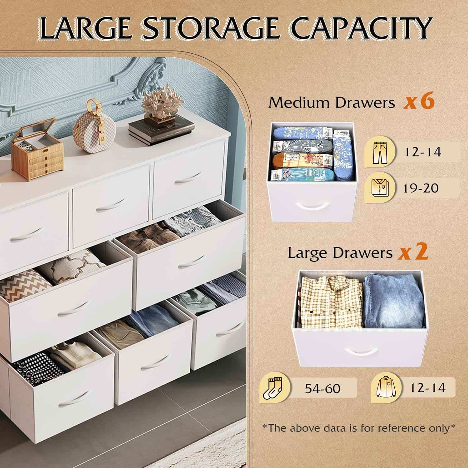 WLIVE Minimalist 8-Drawer Large Storage Fabric Dresser