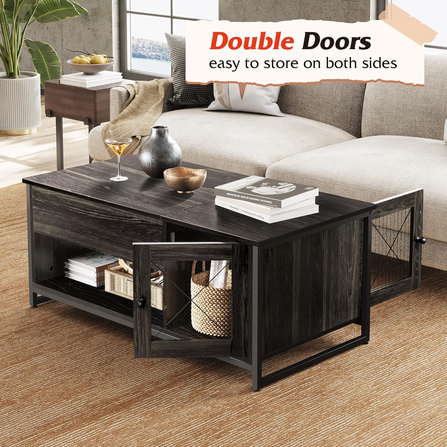 WLIVE Modern Wood Lift Top Coffee Table with Storage Cabinet