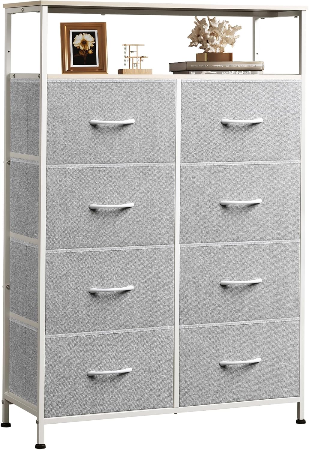 WLIVE Tall 8-Drawer Fabric Storage Dresser with Open Shelves