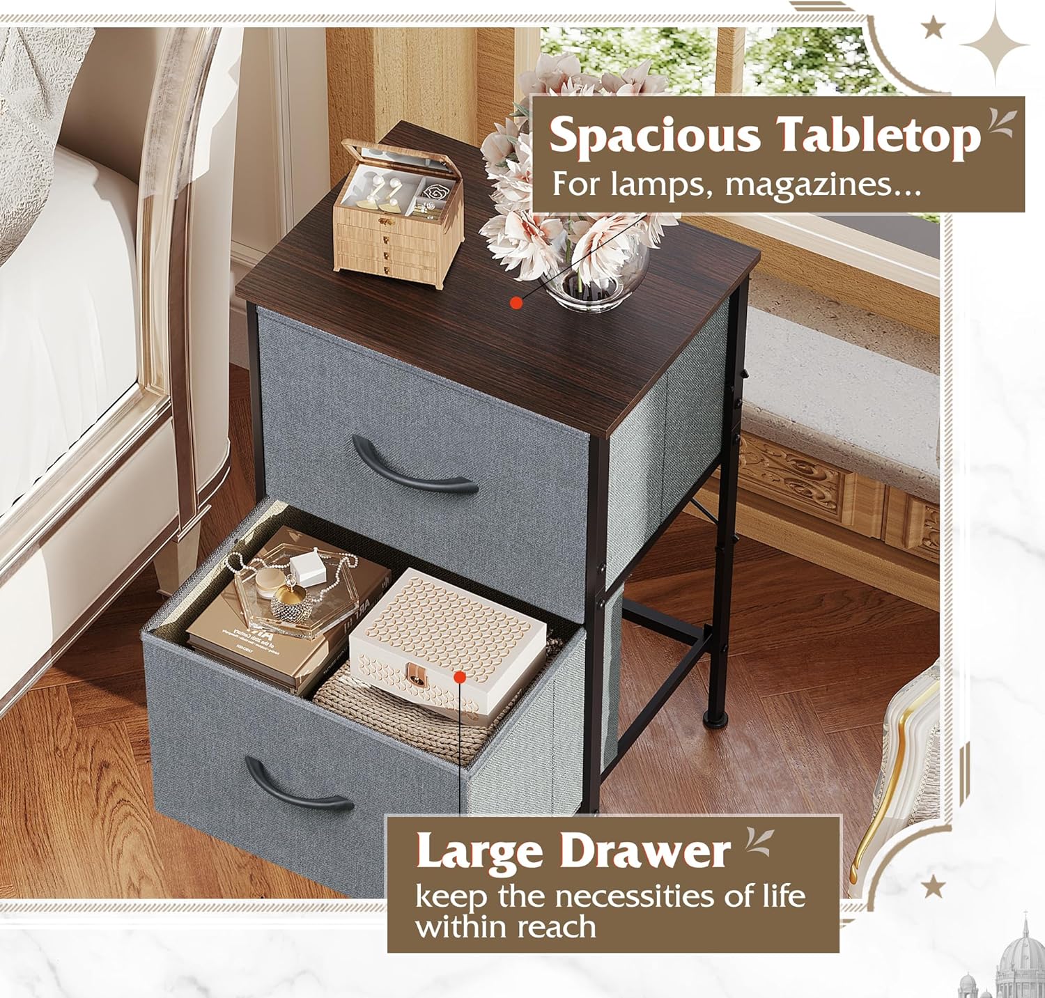 WLIVE Minimalist Small Fabric 2-Drawer Nightstands (Set of 2)