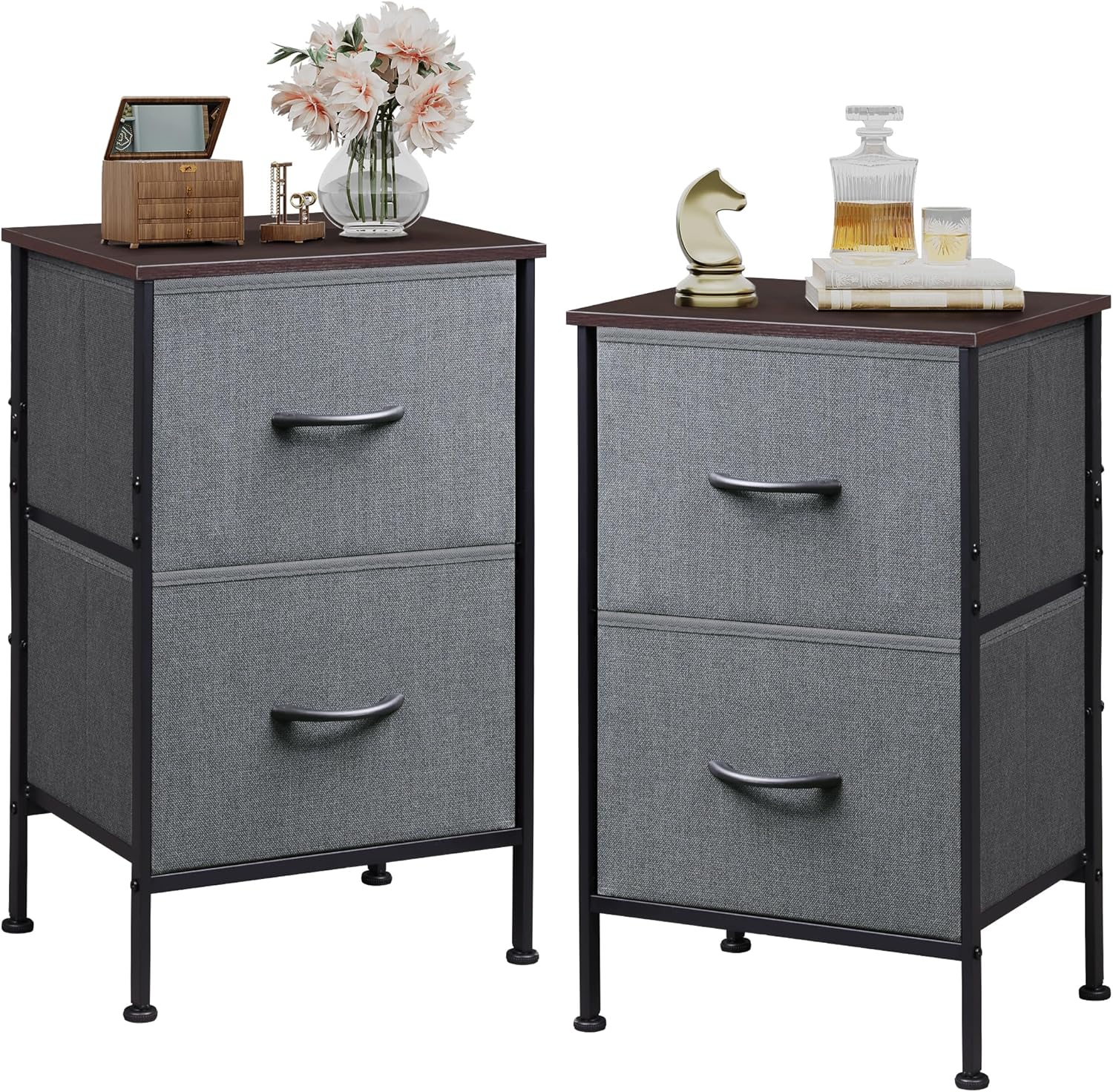 WLIVE Minimalist Small Fabric 2-Drawer Nightstands (Set of 2)