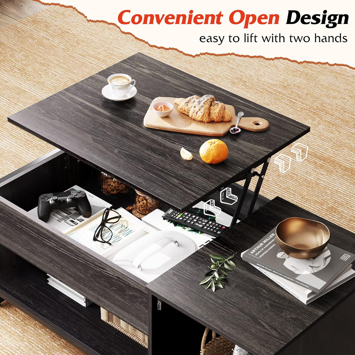 WLIVE Modern Wood Lift Top Coffee Table with Storage Cabinet