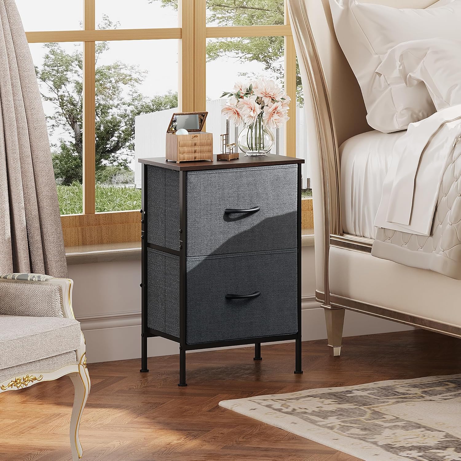 WLIVE Minimalist Small Fabric 2-Drawer Nightstands (Set of 2)