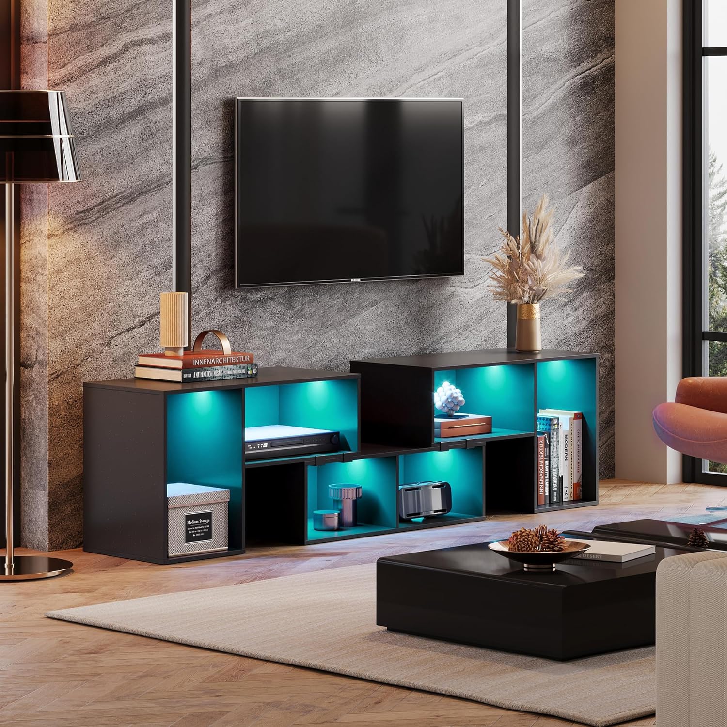 WLIVE Modern 3 Pieces LED TV Stand with Storage for TVs up to 80"