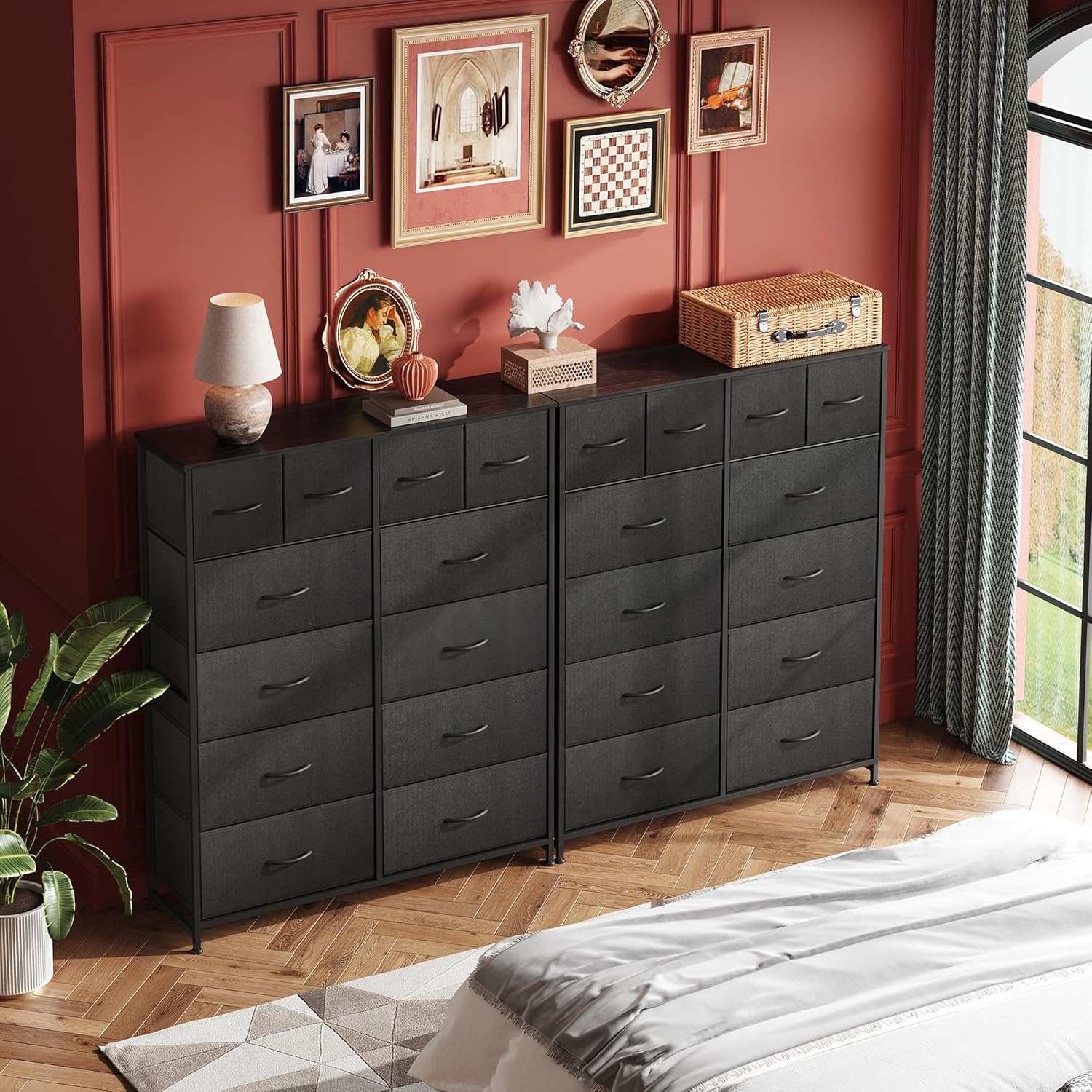 WLIVE Minimalist Tall 12-Drawer Storage Fabric Dresser