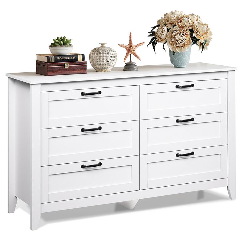 WLIVE Wide 6-Drawer Minimalist Vintage Wood Dresser