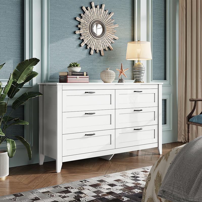 WLIVE Wide 6-Drawer Minimalist Vintage Wood Dresser