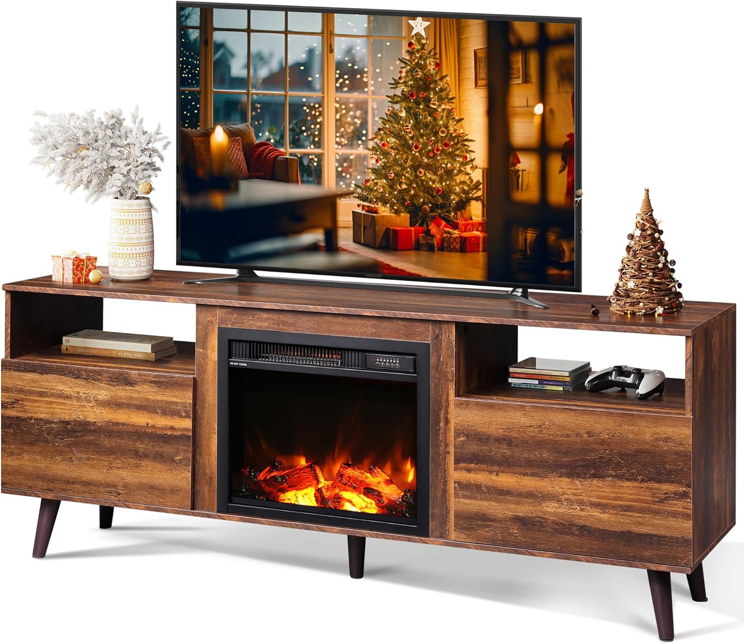 WLIVE Mid Century Modern Fireplace TV Stand for 65 Inch TV