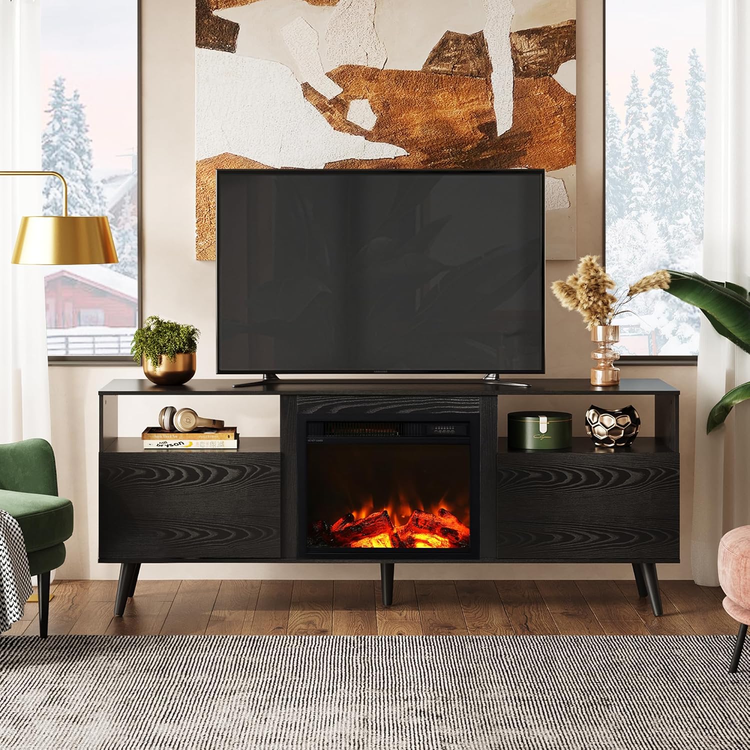 WLIVE Mid Century Modern Fireplace TV Stand for 65 Inch TV