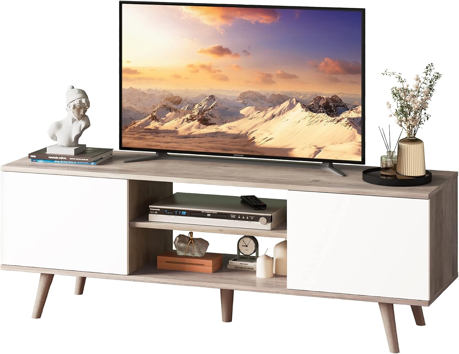 WLIVE Mid Century Modern TV Stand with Cabinets for 60 inch TV