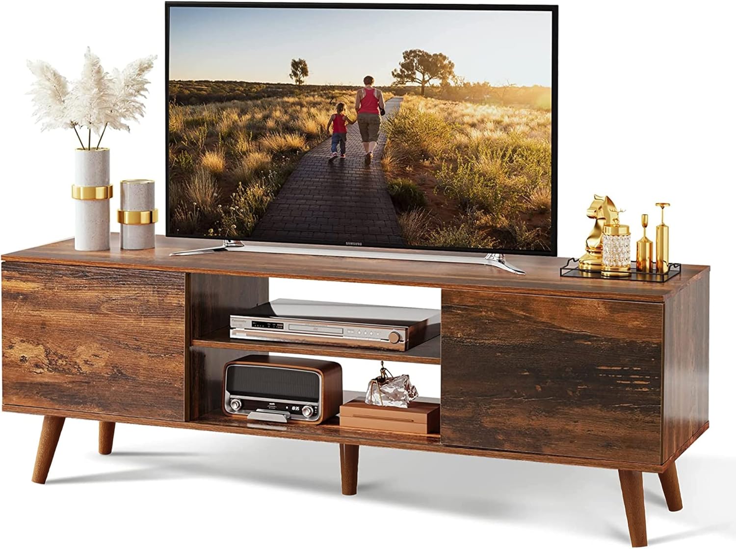 WLIVE Mid Century Modern TV Stand with Cabinets for 60 inch TV