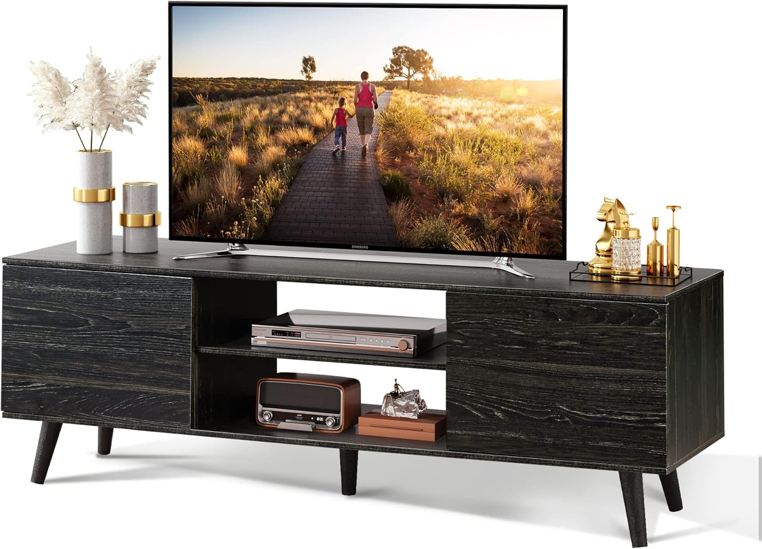 WLIVE Mid Century Modern TV Stand with Cabinets for 60 inch TV